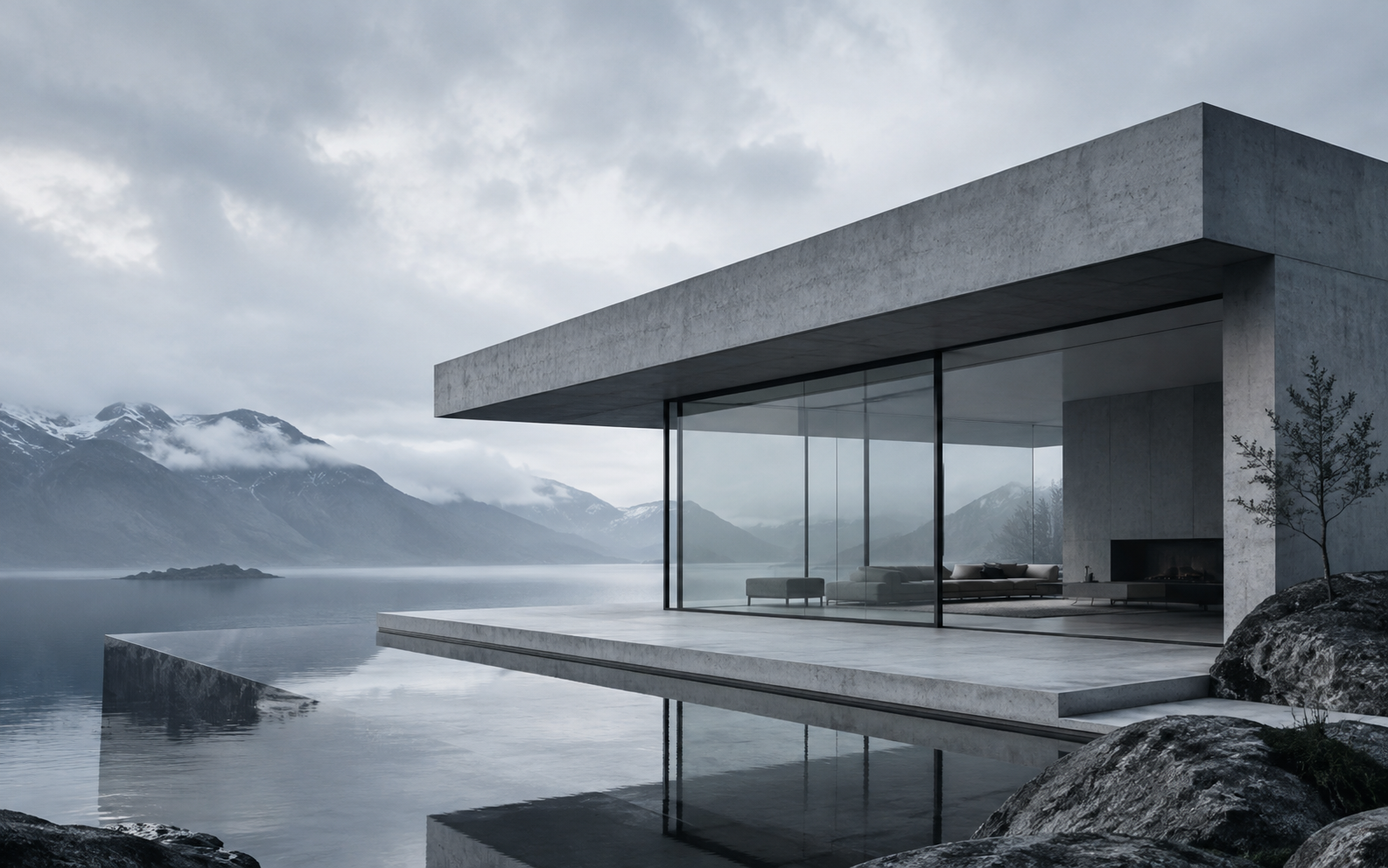 Minimalistische villa aan fjord met infinitypool